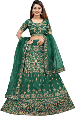A To Z Cart Embroidered Semi Stitched Lehenga Choli(Green)