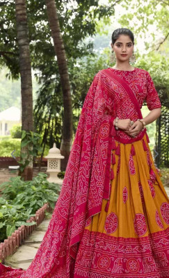 SILLYGUDY Printed Semi Stitched Lehenga Choli(Yellow)