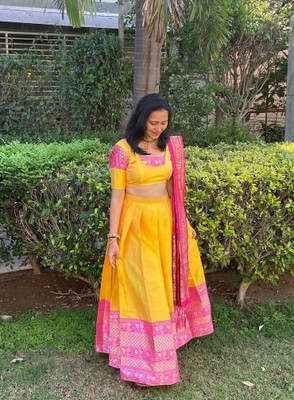 SHREE CREATION Self Design Semi Stitched Lehenga Choli(Yellow)