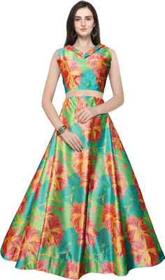 KAHIRAA WHOLETEX Digital Print Semi Stitched Lehenga & Crop Top(Multicolor)