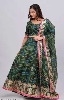 Tanush fashion Solid Semi Stitched Lehenga Choli(Green)