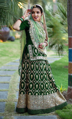 SANSKAR TEXTILES Embroidered, Embellished Semi Stitched Rajputi Poshak(Green)