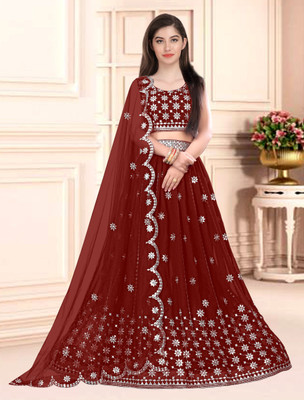 Trust Win Textile Embroidered Semi Stitched Lehenga Choli(Maroon)