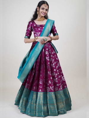 Immy Floral Print Semi Stitched Lehenga Choli(Purple)