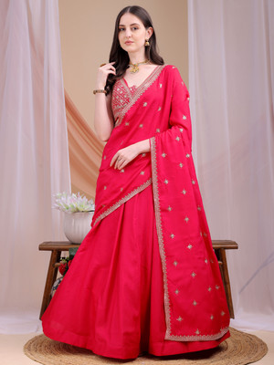 Kinjo Embroidered Stitched Lehenga Choli(Pink)