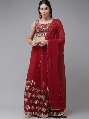 Divastri Printed Semi Stitched Lehenga Choli(Red)