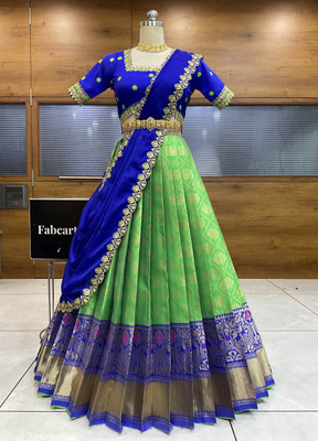 SHREE CREATION Embroidered Semi Stitched Lehenga Choli(Light Green, Blue, Gold)
