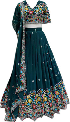 DEVAANSHFAB Embroidered Semi Stitched Lehenga Choli(Green)