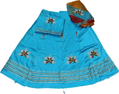 Shimla Embellished, Floral Print Semi Stitched Rajasthani Poshak(Blue)
