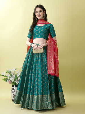 SWAMI STUDIO Digital Print Semi Stitched Lehenga Choli(Green, Red)
