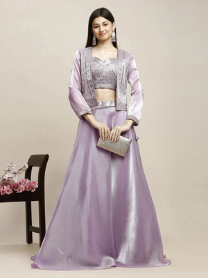 Madhuram Embroidered Stitched Lehenga Choli(Purple)