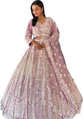 AHJANANDTEX Embroidered Semi Stitched Lehenga Choli(Purple)