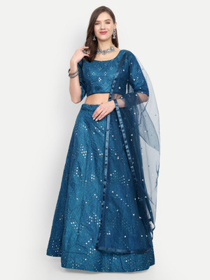 Udbhav Export Embroidered Semi Stitched Lehenga Choli(Light Blue)