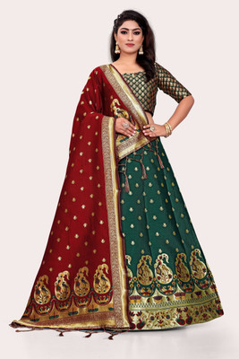 HOUSE OF COMMON Self Design Semi Stitched Lehenga Choli(Green)