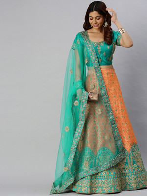 Sangria Embroidered Semi Stitched Lehenga Choli(Multicolor)