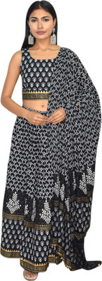 JAIPUR HAND BLOCK Printed Stitched Lehenga Choli(Black)