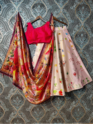 KAHIRAA WHOLETEX Digital Print Semi Stitched Lehenga Choli(Pink)
