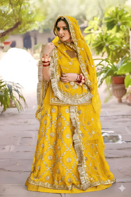 MADHUR HAND WORK ART Embroidered, Embellished Semi Stitched Rajasthani Poshak(Yellow)