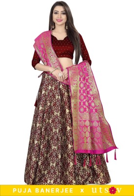 Divastri Self Design Semi Stitched Lehenga Choli(Maroon)