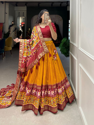 Akshar Enterprise Floral Print Semi Stitched Lehenga Choli(Yellow)