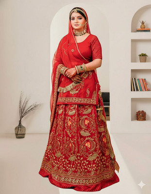 SHREE AMBEY TRADING Embroidered Semi Stitched Rajasthani Poshak(Red)