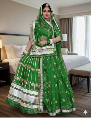 Shreemanji trading Embroidered Semi Stitched Rajasthani Poshak(Green)