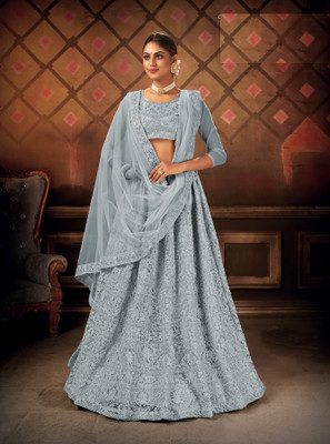 Yogik Creation Embroidered Semi Stitched Lehenga Choli(Grey)
