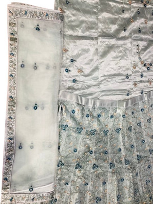 PUSHPA NX Women Ethnic Embroidered Semi Stitched Lehenga Choli(Light Blue)