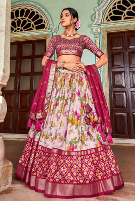 JesoriSaree Floral Print Semi Stitched Lehenga Choli(Multicolor)