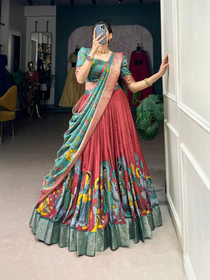 maa ambika textile Floral Print Semi Stitched Lehenga Choli(Light Green)