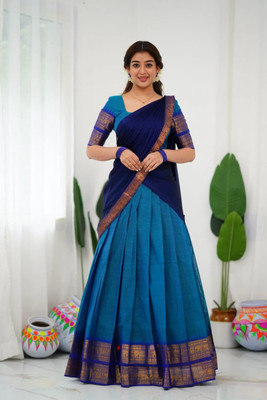Fayba Solid, Self Design Semi Stitched Lehenga Choli(Blue)