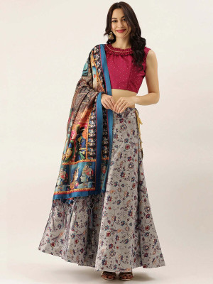 SEIKETSU Digital Print Semi Stitched Lehenga Choli(Multicolor)