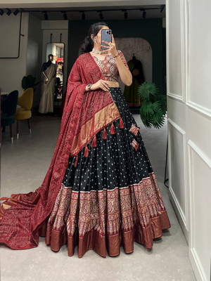 NTraditions Self Design Semi Stitched Lehenga Choli(Black)