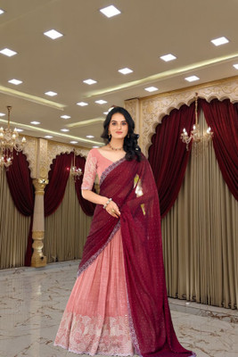 viraasat Embroidered Semi Stitched Lehenga Choli(Orange)