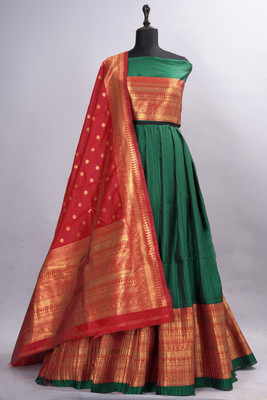 ISARA Embellished Semi Stitched Lehenga Choli(Green)