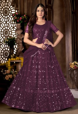 kvsfab Embroidered Semi Stitched Lehenga Choli(Purple)