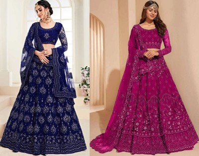 Udbhav Export Embroidered Semi Stitched Lehenga Choli(Dark Blue, Pink, Multicolor)