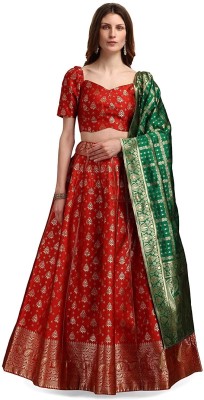 Tishta Floral Print Semi Stitched Lehenga Choli(Red)