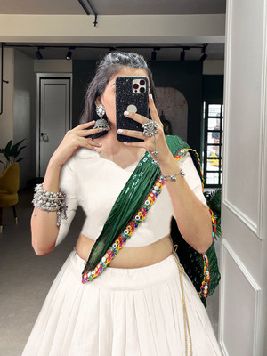 CYNOR ENTERPRISE Solid Semi Stitched Lehenga Choli(White, Green)