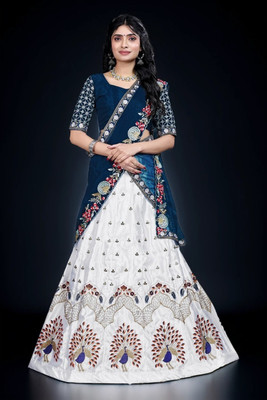 HOUSE OF COMMON Embroidered Semi Stitched Lehenga Choli(White)