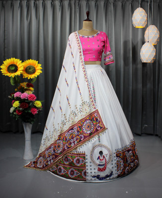 Aditya Fashion Digital Print Semi Stitched Lehenga Choli(Multicolor, White)