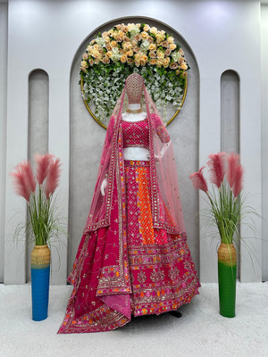 CLOTHTEXTILE Embellished Semi Stitched Lehenga Choli(Pink)