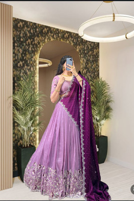 riddhi fashion Embroidered Semi Stitched Lehenga Choli(Pink)