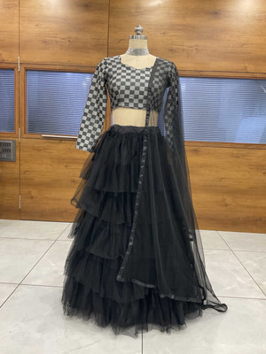 Sonu Creation Self Design Semi Stitched Lehenga Choli(Black)