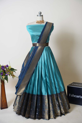 Fabcartz Self Design Semi Stitched Lehenga Choli(Blue)