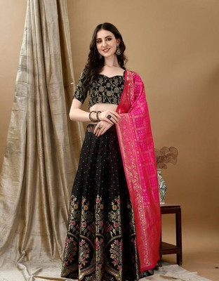 Harshiv Textile Self Design Semi Stitched Lehenga Choli(Black)
