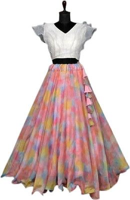 HOUSE OF COMMON Printed Stitched Lehenga & Crop Top(Pink)