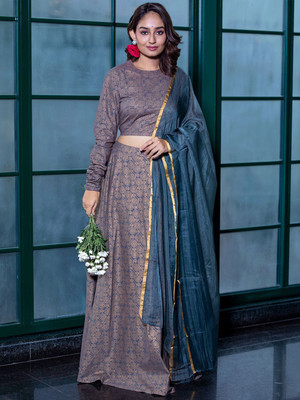 Sangria Printed Stitched Lehenga Choli(Grey)