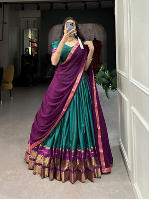 KRISHU ETHNICS Solid Semi Stitched Lehenga Choli(Light Blue)