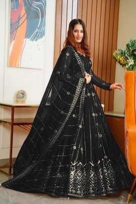 Lovisa Fashion Embroidered Semi Stitched Lehenga Choli(Black)